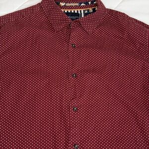 Denim & Flower Button Down Dot Burgundy Shirt Long Sleeve Size Large Formal